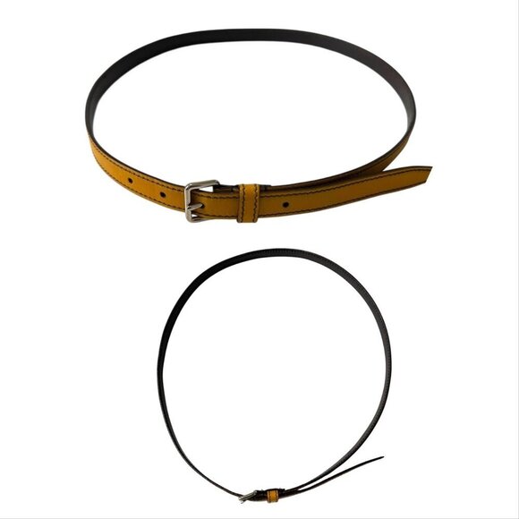Prada Yellow Slim Leather Belt, Silver tone  buckle,  Size 90/36\